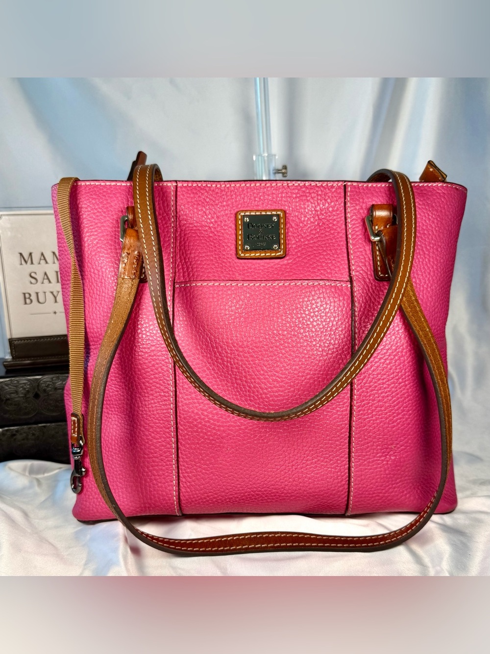 Dooney & Bourke Cynthia Large Tote Hot Pink Pebbled Leather Shoulder Bag